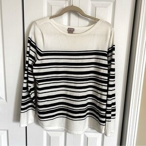 Chico's Women's Top Stripe crew Neck sweater Top 3/4 Sleeve Size 2 L 12